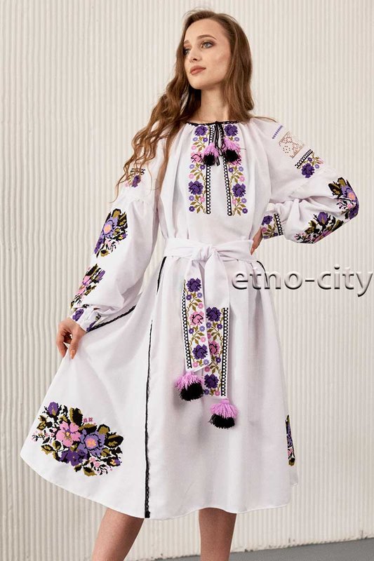 Sukienka damska haftowana w Kwiaty Francuskie - fiolet, 40