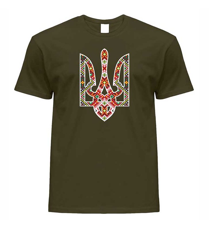 Embroidered Trident Men's Patriotic T-Shirt, Khaki , 2XL